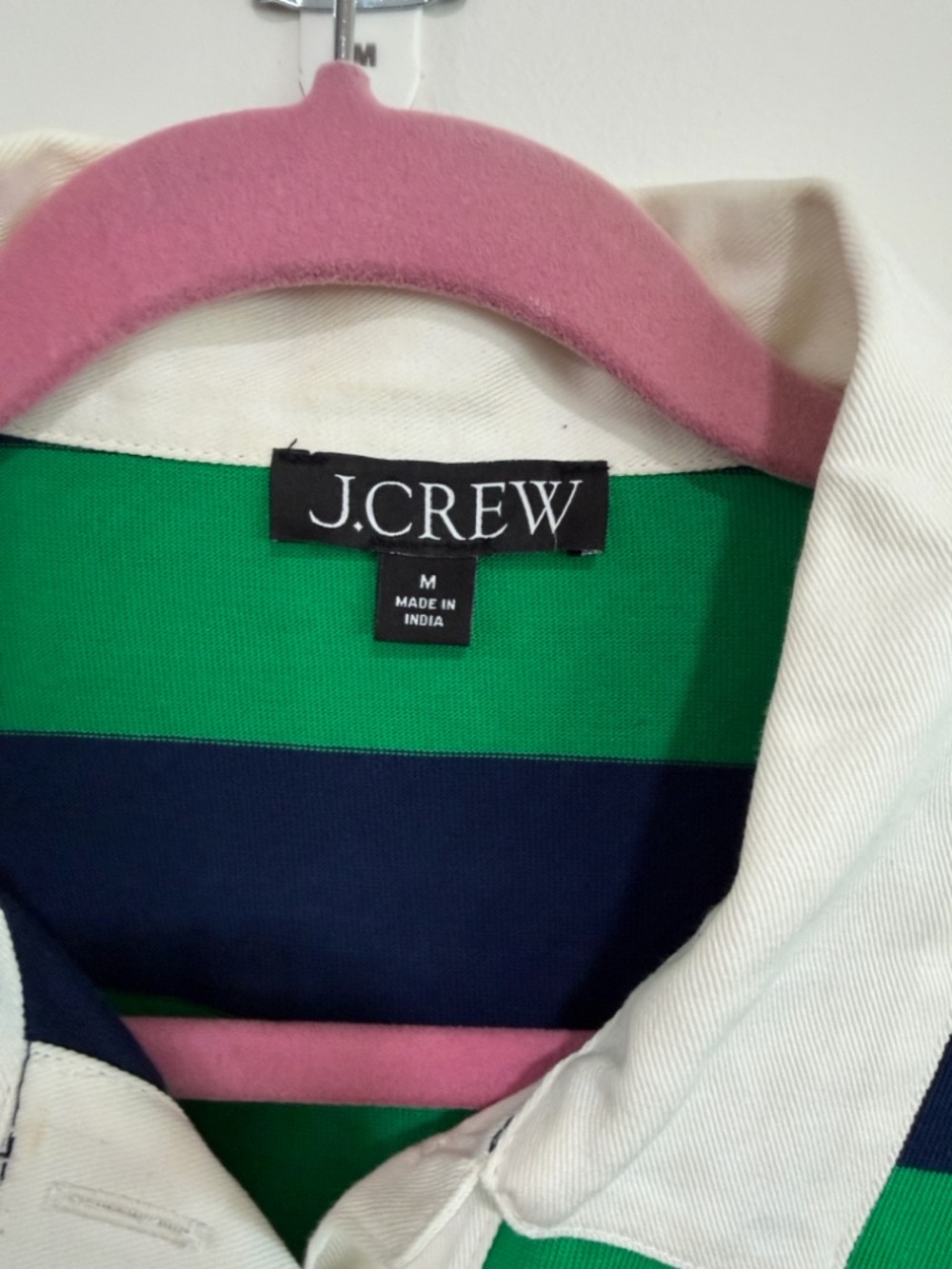 J. Crew Green and Navy Striped Long Sleeve Rugby Shirt with White Collar - Picture 2 of 3